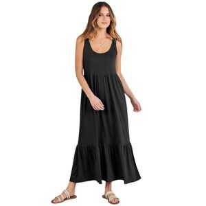 Anrabess Womens Med Sleeveless Tiered Maxi Sundress Black Flowy Casual Beach
